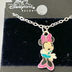 Vintage Disney Minnie Mouse Charm Necklace Enamel Disneyana 18" Stainless steel